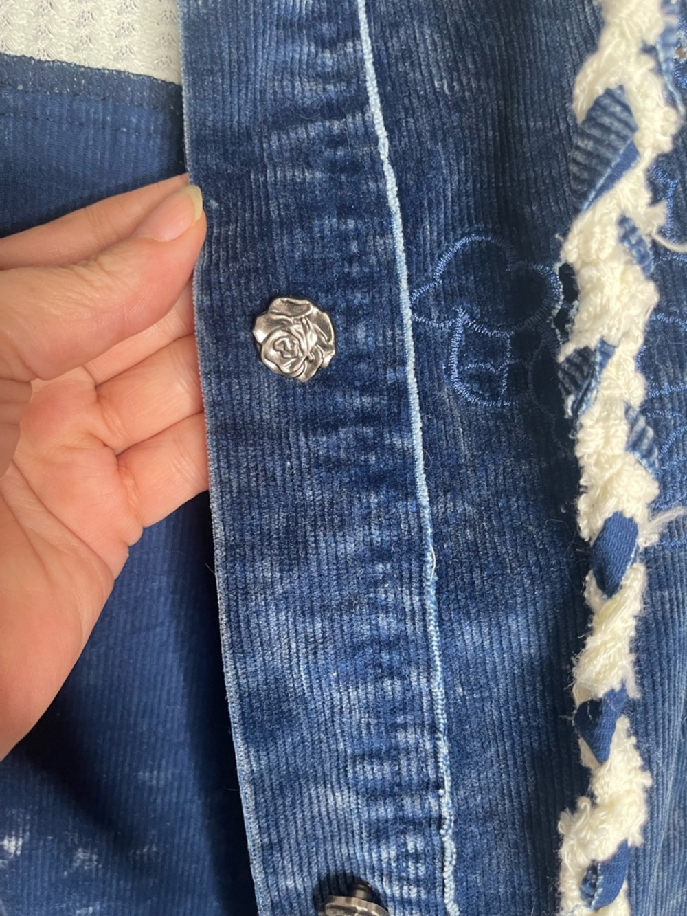 POL Blue Patchwork Hooded Cardigan with Embroidered Swirls - Picture 7 of 11